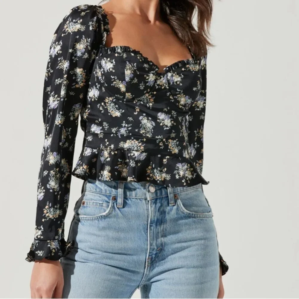 ASTR Floral Sweetheart Neck Underwire Satin Top - Picture 1 of 10